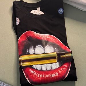 Black Graphic Tee with Lipstick Design